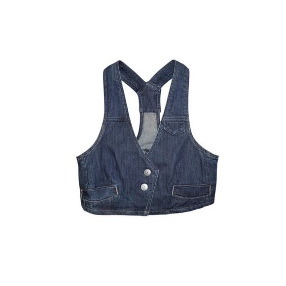 Sneak Peek Denim Cropped Vest Medium | Y2K Racerback Utility Streetwear Layer - Picture 1 of 6